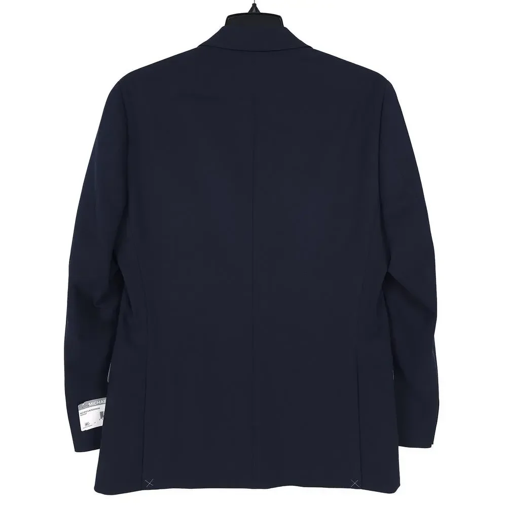 Michael Kors Mens Classic Fit Sport Coat Blazer 44L Navy Solid Textured Stretch